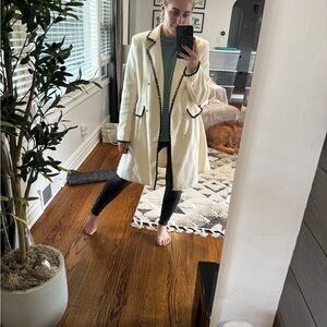 SHEIN Cream and Black Trim Coat